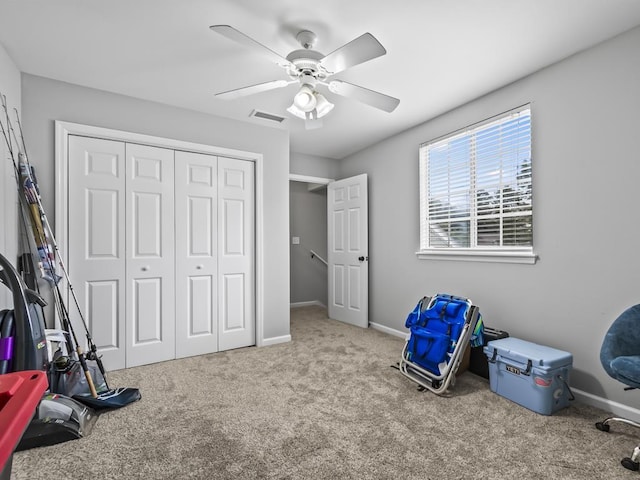 interior space featuring a closet and ceiling fan