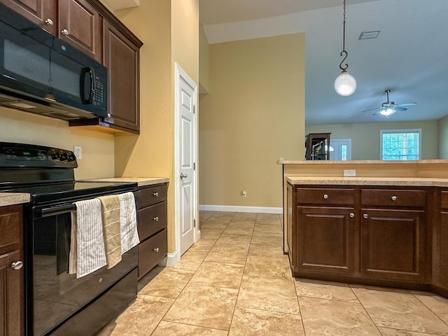 14135 98th St, Live Oak, FL 32060 - kitchen featuring black appliances, light countertops, and ceiling fan