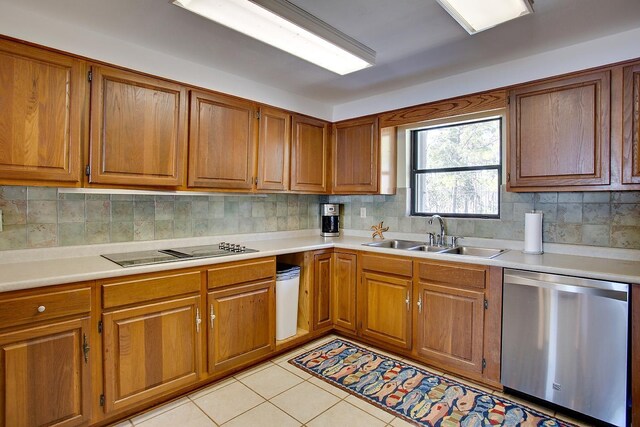 2289 Surf Rd Unit 12, Panacea, FL 32346 - kitchen with brown cabinetry, black electric stovetop, dishwasher, and a sink