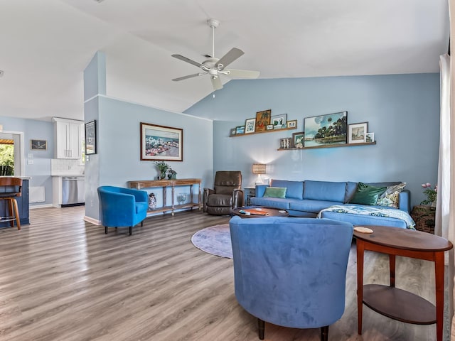 9 Pirates Cove Ln, Saint Marks, FL 32355 - living area featuring light wood-style floors, a ceiling fan, and high vaulted ceiling