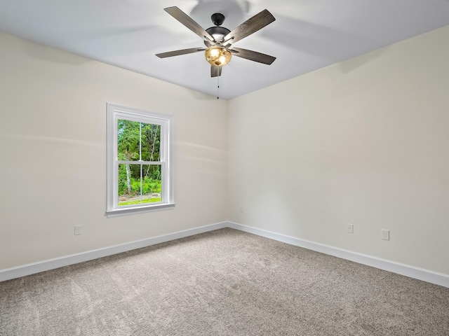 empty room with ceiling fan and carpet floors