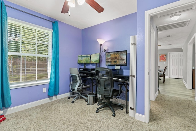 6812 Hill Gail Trl, Tallahassee, FL 32309 - carpeted home office featuring a ceiling fan and baseboards