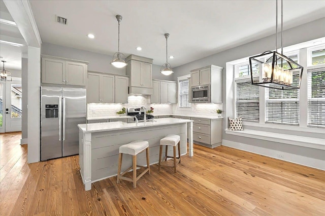 1261 Myrtle View Dr, Tallahassee, FL 32312 - kitchen with appliances with stainless steel finishes, a sink, visible vents, a chandelier, and gray cabinetry