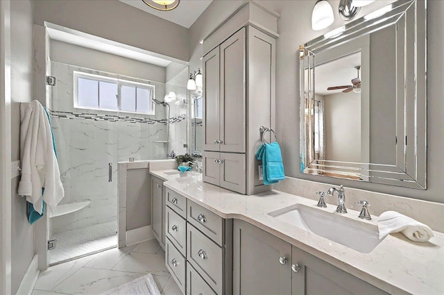 1261 Myrtle View Dr, Tallahassee, FL 32312 - full bathroom with double vanity, a sink, a marble finish shower, and marble finish floor