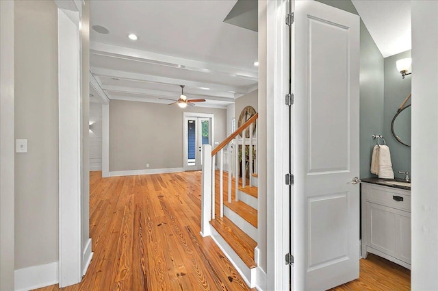 1261 Myrtle View Dr, Tallahassee, FL 32312 - interior space featuring a sink, light wood finished floors, recessed lighting, baseboards, and stairway