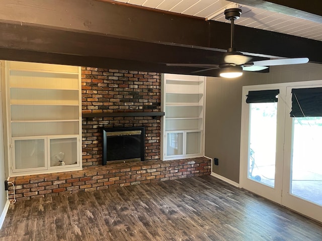 320 Lancaster Dr, Tallahassee, FL 32304 - unfurnished living room with a fireplace, a ceiling fan, wood finished floors, and baseboards