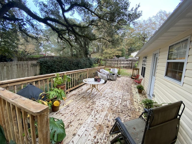 deck featuring a fenced backyard