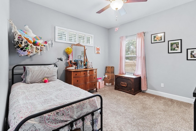 bedroom with carpet floors and ceiling fan