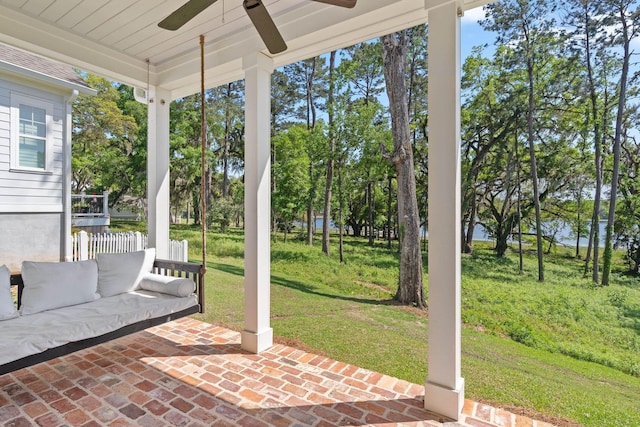 4318 Terebinth Trl, Tallahassee, FL 32317 - view of patio / terrace with a ceiling fan and view of scattered trees