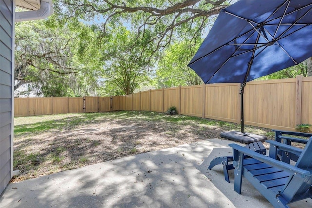 view of patio / terrace with a fenced backyard and a gate