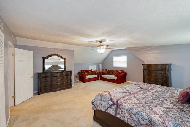 2310 Don Andres Ave, Tallahassee, FL 32304 - bedroom with carpet floors, vaulted ceiling, a ceiling fan, and a textured ceiling