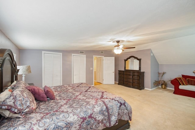 2310 Don Andres Ave, Tallahassee, FL 32304 - bedroom with carpet, ceiling fan, multiple closets, baseboards, and vaulted ceiling