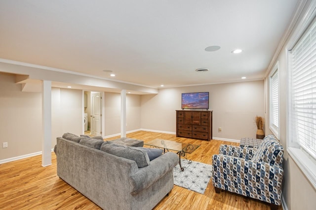 2310 Don Andres Ave, Tallahassee, FL 32304 - living room with light wood finished floors, healthy amount of natural light, crown molding, baseboards, and recessed lighting