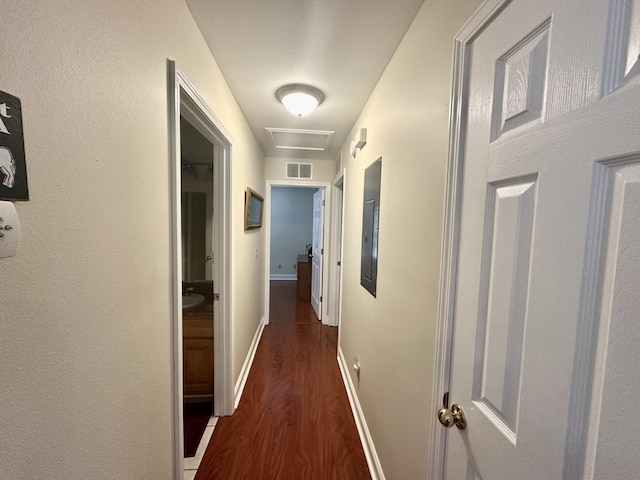 hall featuring dark wood-type flooring