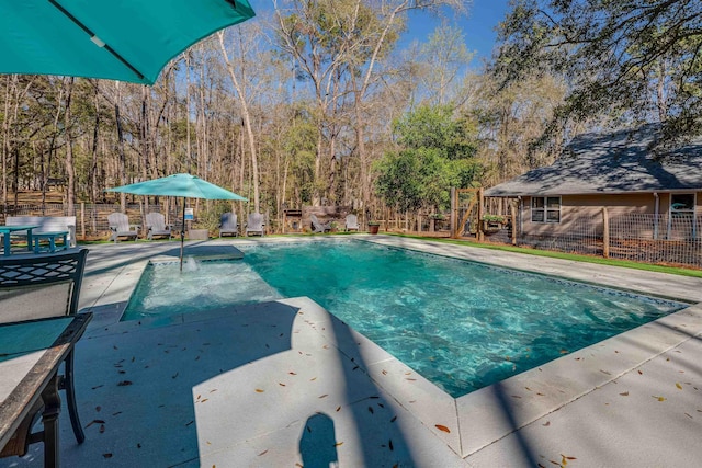 view of pool featuring a fenced in pool and fence