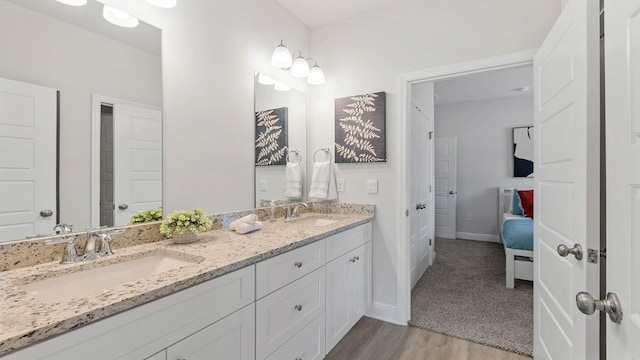 bathroom featuring hardwood / wood-style floors and vanity