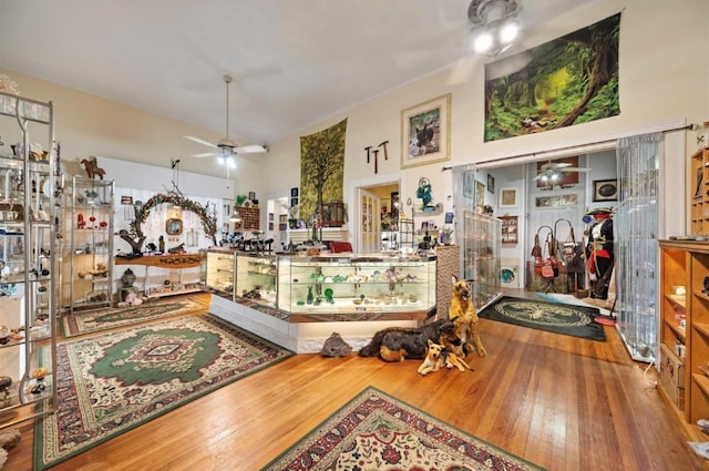 interior space featuring hardwood / wood-style flooring and ceiling fan