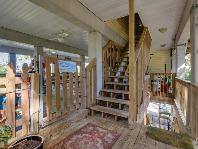 wooden terrace with ceiling fan