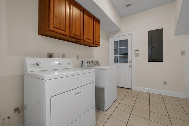332 Winnstead Ct, Tallahassee, FL 32312 - laundry room featuring electric panel, washer and dryer, cabinet space, and light tile patterned floors