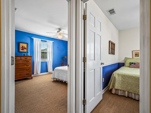 bedroom with carpet flooring and ceiling fan