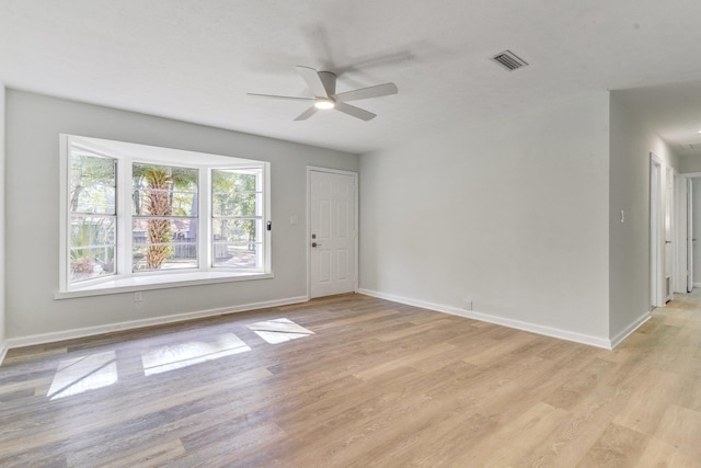 empty room featuring light hardwood / wood-style floors and ceiling fan