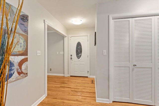 foyer entrance with light hardwood / wood-style flooring