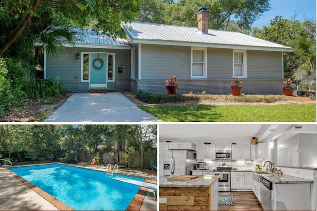 view of pool with area for grilling, sink, and a diving board