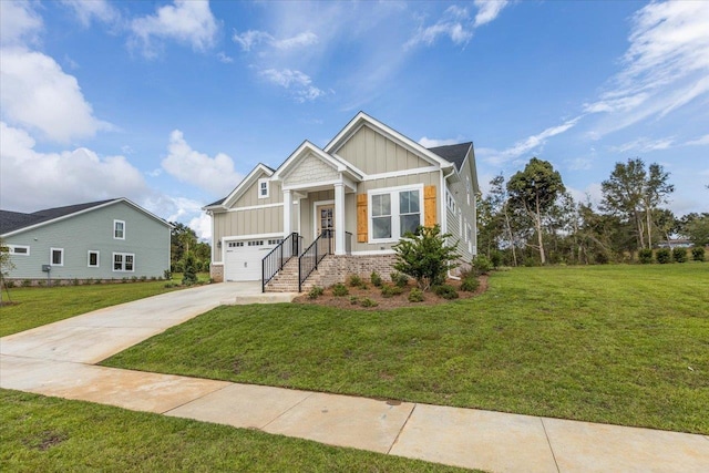 craftsman-style house with a front yard and a garage