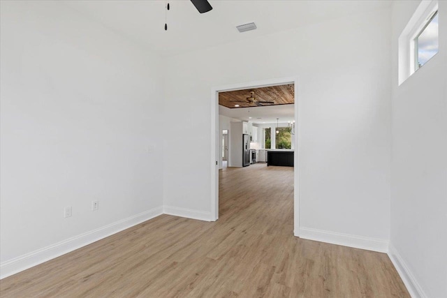 spare room featuring light hardwood / wood-style floors and ceiling fan