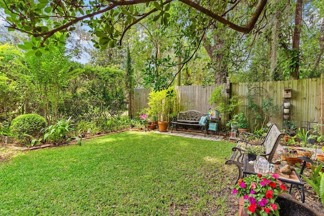 view of yard with a fenced backyard