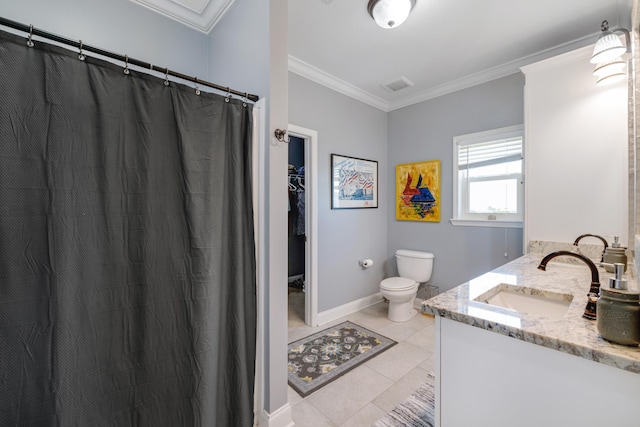 1548 Shell Point Rd, Crawfordville, FL 32327 - full bathroom featuring toilet, crown molding, tile patterned floors, baseboards, and vanity