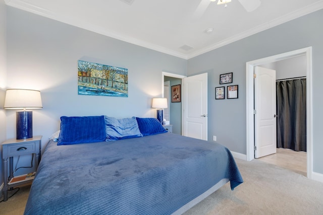 1548 Shell Point Rd, Crawfordville, FL 32327 - bedroom featuring crown molding, carpet flooring, baseboards, and ceiling fan