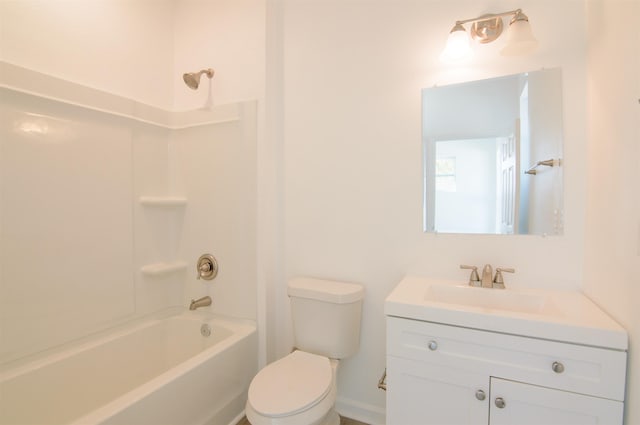 full bathroom featuring shower / bathtub combination, vanity, and toilet