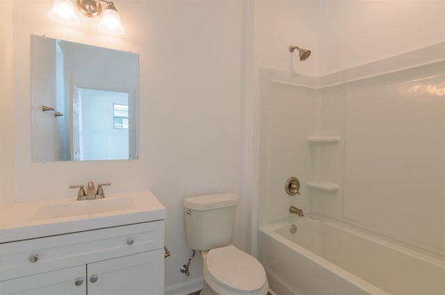 full bathroom featuring shower / tub combination, vanity, and toilet