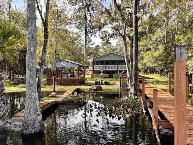 dock area with a water view