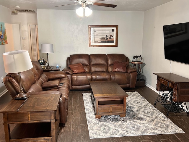 living room with ceiling fan