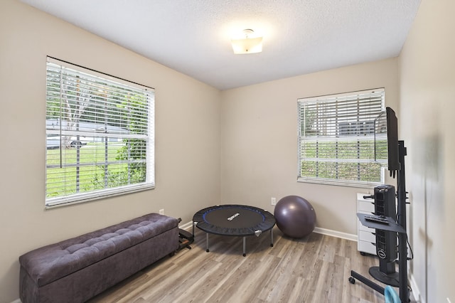 1816 Aaron Rd, Tallahassee, FL 32303 - workout room with light wood finished floors and a textured ceiling