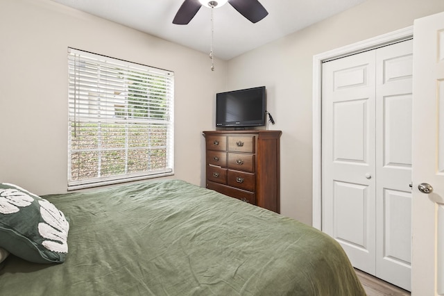1816 Aaron Rd, Tallahassee, FL 32303 - bedroom featuring wood finished floors, a closet, and ceiling fan