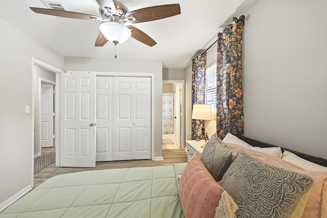 1816 Aaron Rd, Tallahassee, FL 32303 - bedroom featuring light wood finished floors, a ceiling fan, and a closet