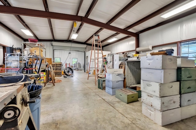 garage with a workshop area
