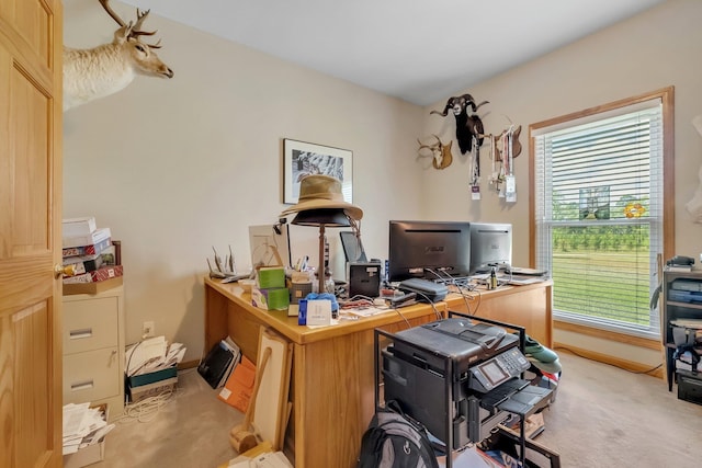 office featuring light colored carpet and baseboards