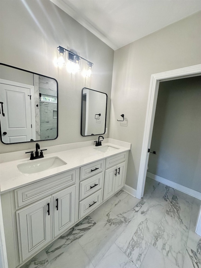 bathroom featuring vanity and walk in shower