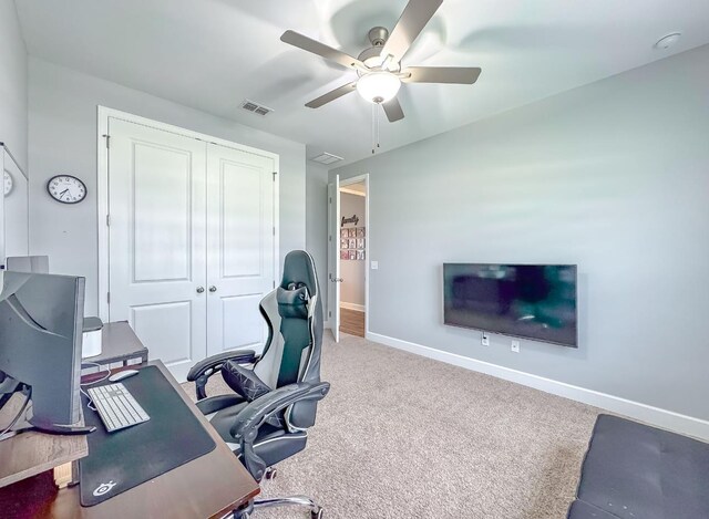 4461 River Breeze Ln, Tallahassee, FL 32303 - office featuring ceiling fan and carpet floors