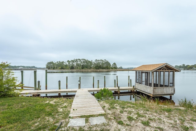 view of dock with a water view