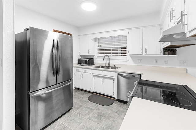 kitchen with sink, stainless steel appliances, and white cabinets