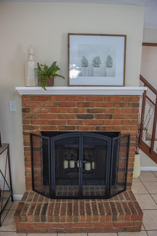 room details with a brick fireplace