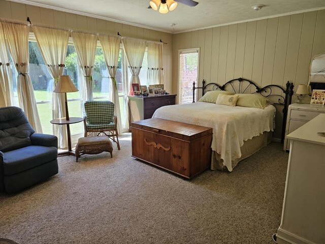 819 Abbiegail Dr, Tallahassee, FL 32303 - bedroom with carpet, crown molding, access to exterior, and a ceiling fan