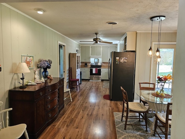 819 Abbiegail Dr, Tallahassee, FL 32303 - dining room with ornamental molding, dark wood-style floors, and ceiling fan