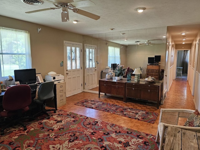 819 Abbiegail Dr, Tallahassee, FL 32303 - office featuring a ceiling fan and a textured ceiling