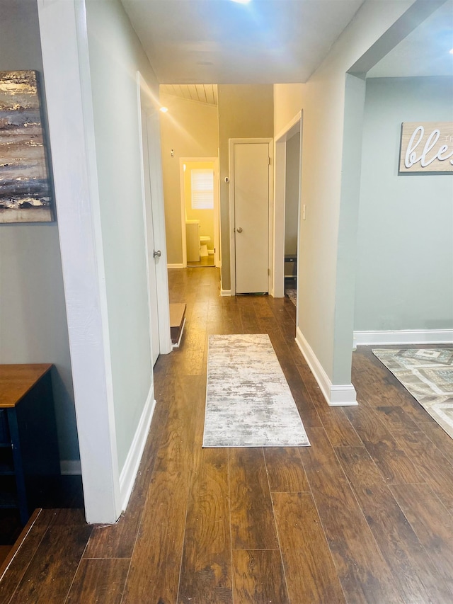 hall featuring dark wood-type flooring